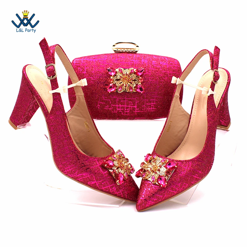 

2022 New Arrivals Fuchsia Color Italian Design Shoes Matching Bag Set Mature Style African Ladies Pumps for Dress