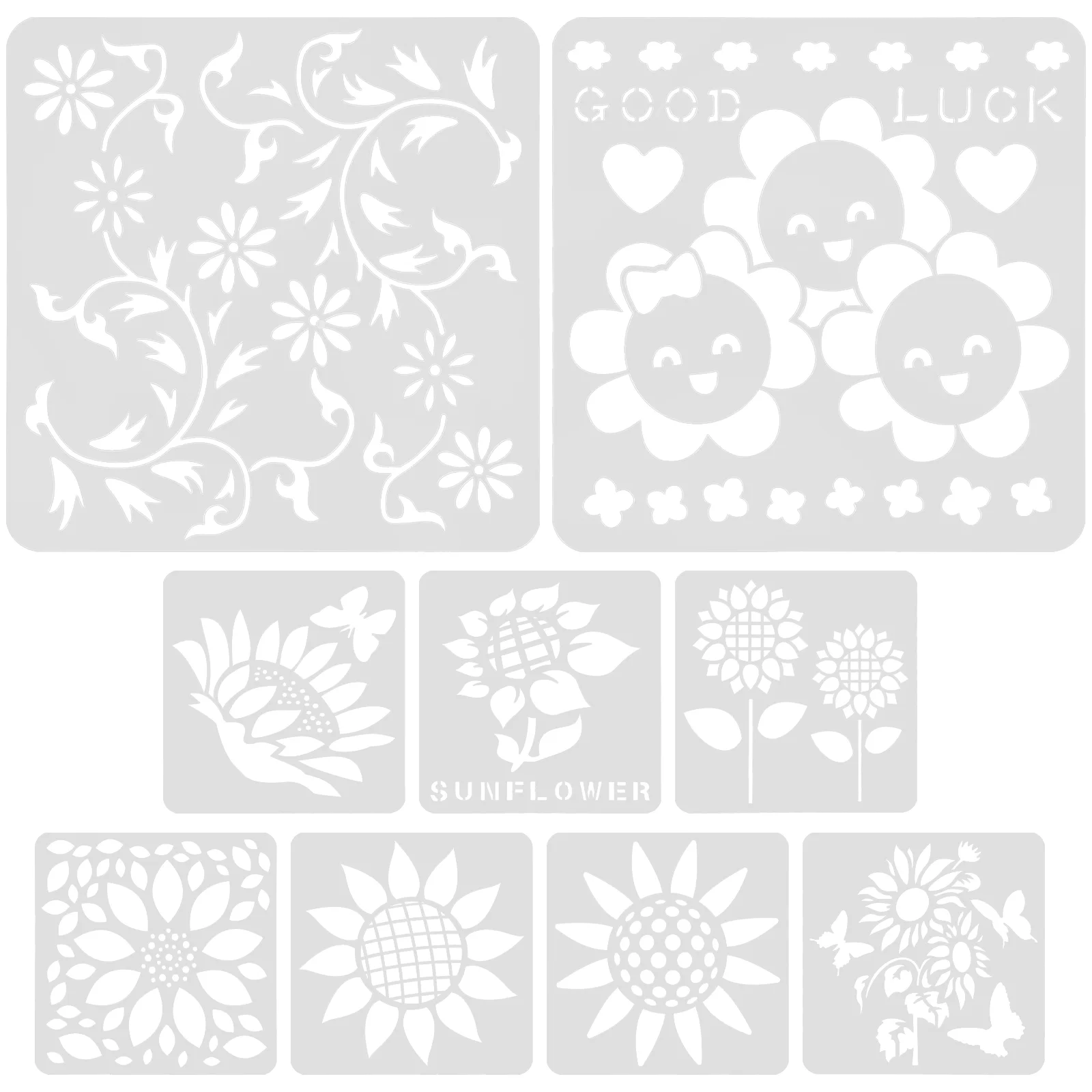 9 Pcs Sunflower Hollow Template Square Drawing Stencils for Painting on Walls Lace Ruler 20 sheets ocean painting template small stencils for crafts oil square drawing mold