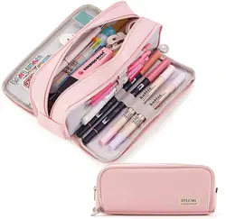 Kawaii Pencil Case with Ample Storage and Double-Sided Access (Pink)