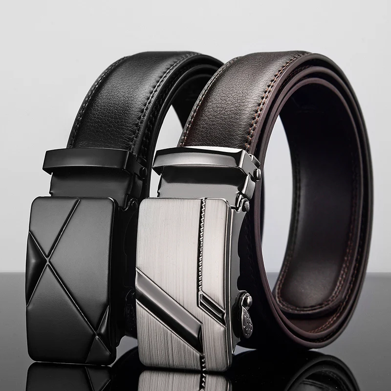 Men Leather Belt Metal Automatic Buckle PU Strap