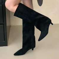 2025 Winter Street Style Pointed Toe Knee-High Boots Women Low Heels Shoes Female Long Booties Women Shoes Zapatos De Mujer - Image 2