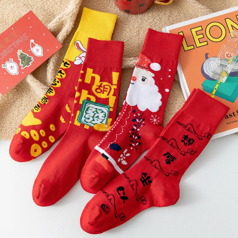 

Asymmetric Red Cotton Socks Women Fashion Long Socks Female Funny Socks Christmas Gift Ankle Calcetines Meias
