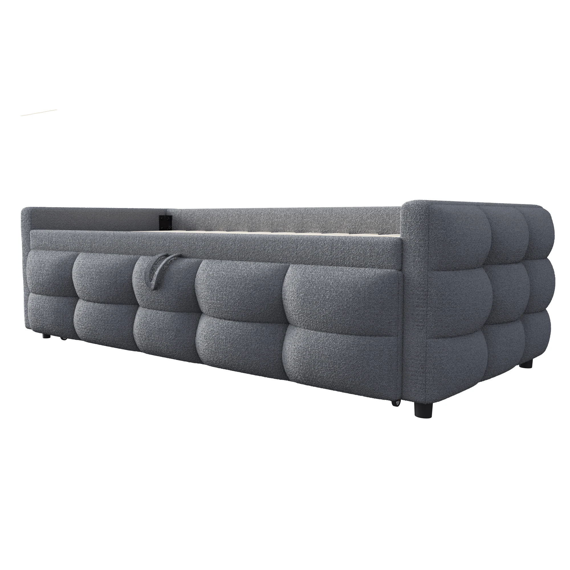 Gepolstertes Bett, ausziehbares Schlafsofa 90/180*190 cm, Puff-Bett, Teddy-Samtstoff, Einzelbett, Doppelbett, mit Lattenrost – Detail 11