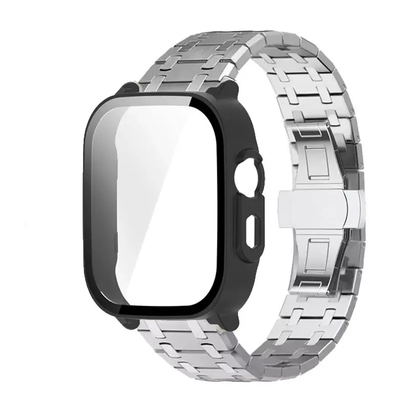 Premium Stainless Steel Band and Tempered Glass Protective Shell with Metal Bracelet Wristband