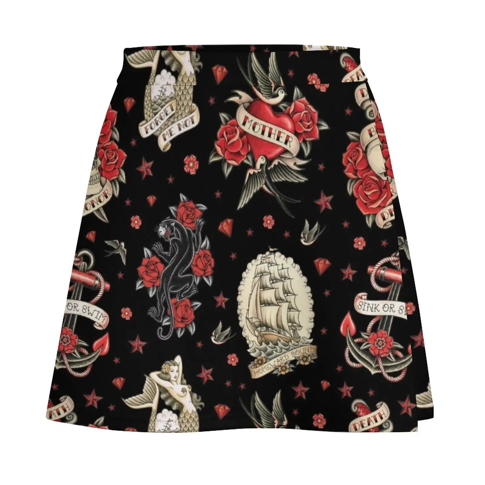 Black Old School Tattoos Mini Skirt School uniform Woman skirts summer dresses for women 2024 women's skirt 2024 trend