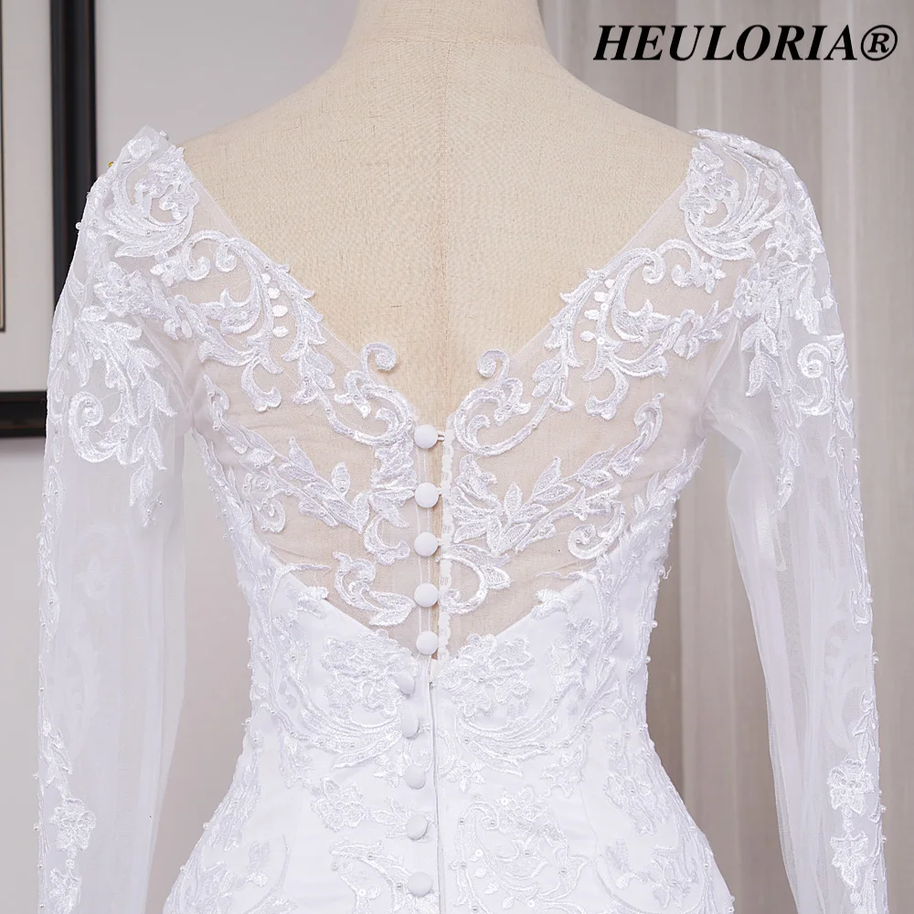 HEULORIA Mermaid Wedding Dresses long Sleeve sweetheart lace applique beading Bride Dress Robe de mariage customize