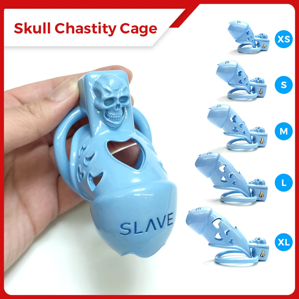 

New Shiny Skull Chastity Devices Cage Slave Cock Cage TS CD Male Bondage Penis Ring Lock Erotic Gay Ladyboy BDSM Sex Toy for Men
