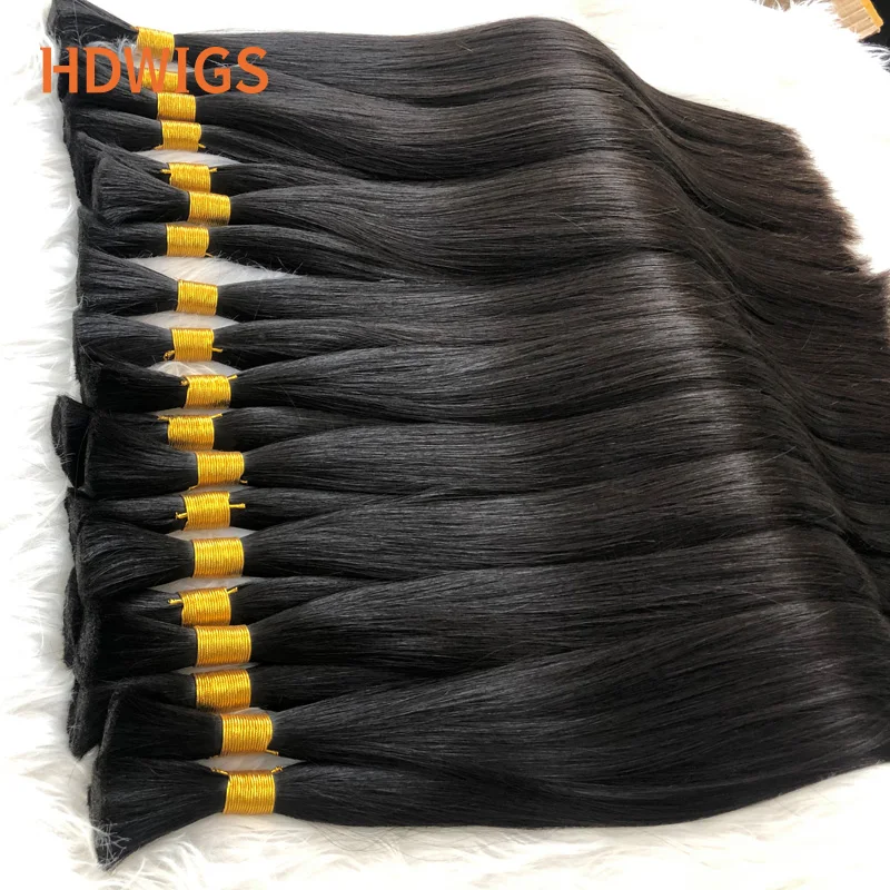 벌크 인모 스트레이트 100% 인모 익스텐션, 씨실 없는 레미 헤어 번들, 50g, 100g 