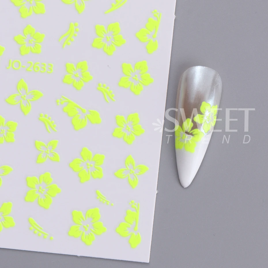 4pcs Hibiscus Flower Nail Art Stickers Autumn Winter Flowers Nail Decals 3D Self-Adhesive Flower Nail Supplies Nail Decorations