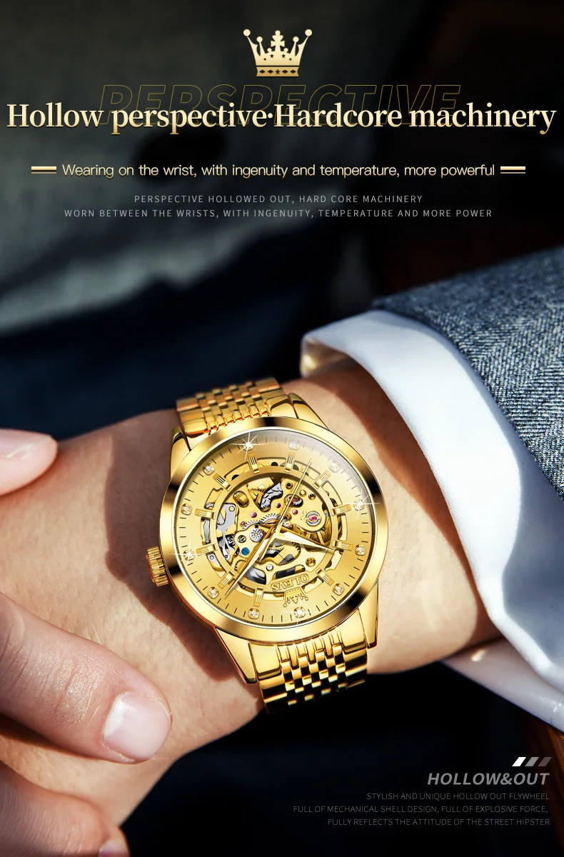 OLEVS Men's Watches Automatic Mechanical Watch for Men Waterproof Stainless Steel Luminous Male Wrist Watch Gift Set