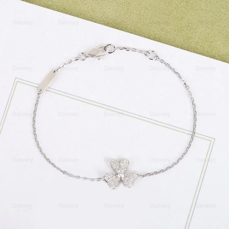 European Classic Jewelry 925 Sterling Silver Zircon Petal Clover Bracelet Women's Simple Fashion Brand Party Exquisite Jewelry