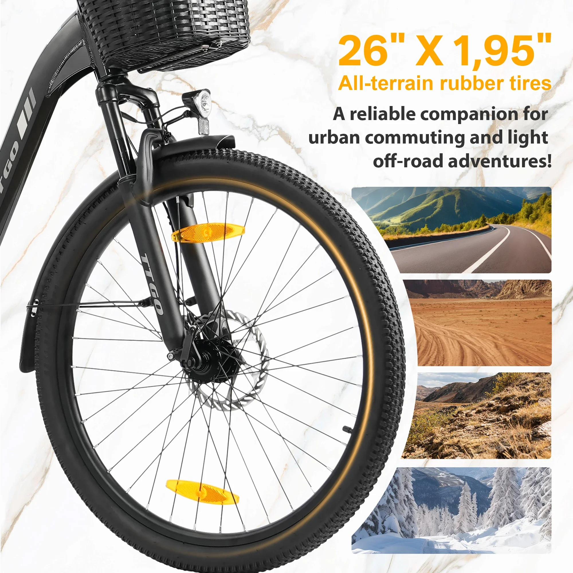TTGO C2PRO Urban Commuting E-Bike 250W Bürstenloser Motor 36V18Ah Lithium-Akku Elektrofahrrad 26*1,95" Reifen Trip E-Bike – Detail 5