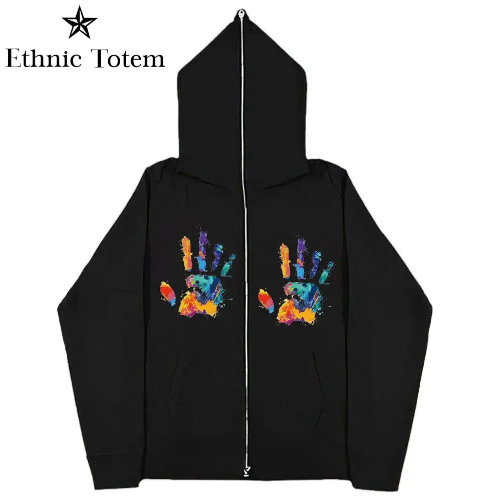 Y2K Zip Up Hoodie Men Skull Zipper Vintage Y2K Coat Oversized Hoodies Harajuku Streetwear Demon Sweatshirts Spider Men Women