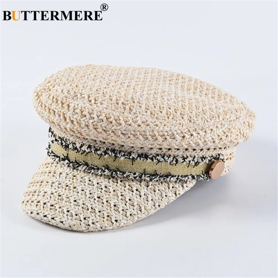 Cotton Newsboy Cap BUTTERMERE Straw Newsboy Cap Women Baker Boy Hat Female Khaki British Style Retro Designer Brand Spring Summer Octagonal Cap