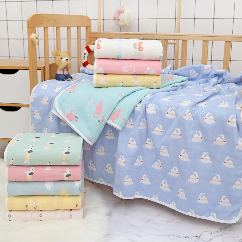 Asciugamano da Bagno per Neonati in Garza a Sei Strati 80x80cm, Coperta Sottile in Mussola Estiva per Neonati, Morbida e Traspirante, Panno per Fasciare e Lavaggio per Bambini