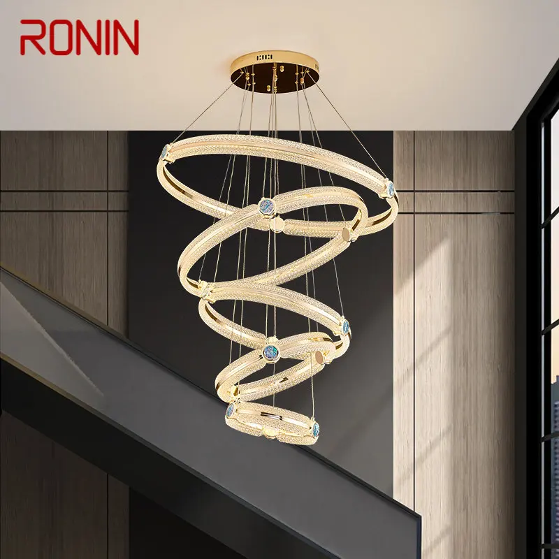 

RONIN Nordic Chandelier Led Creative Light Luxury Ring Pendant Lamp Home Living Room Villa Staircase Decor Fixtures