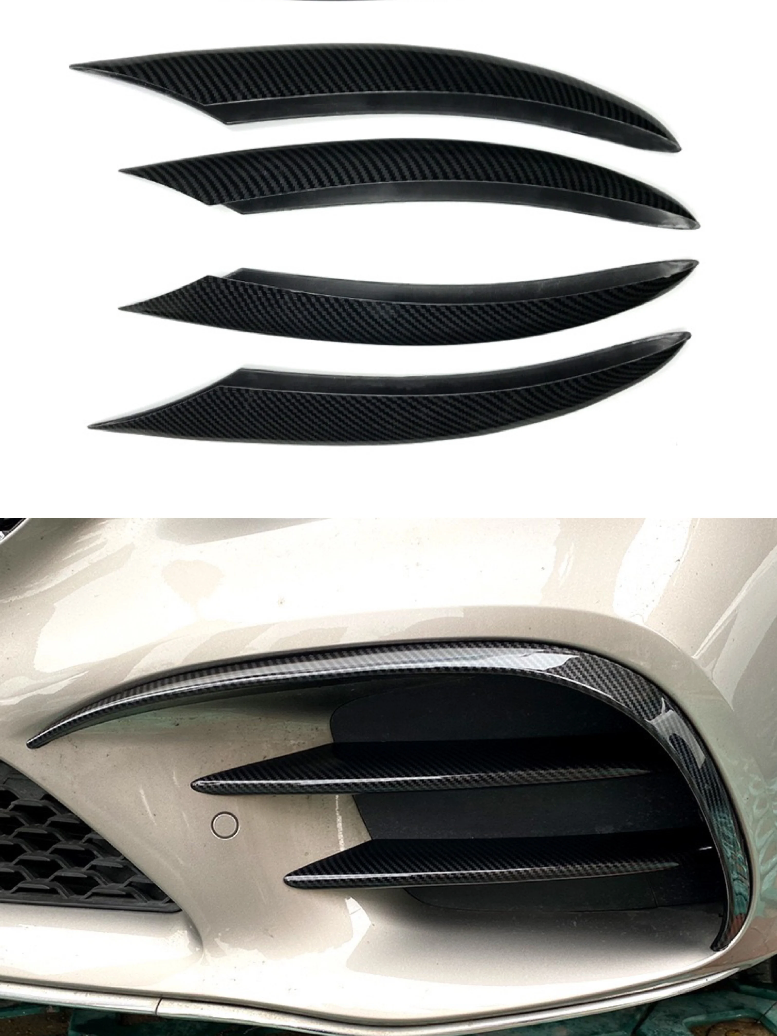 자동차 앞 범퍼 안개등 장식 커버 트림, 메르세데스 벤츠 AMG W205 C-클래스 C200 2019 2020 2021 카본/유광 블랙 ABS, 4 개