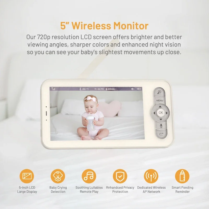 5-inch High Quality Baby Monitor New Design Two-ways Talking Voice Intercom APP Remote Infants Kids Sleeping Monitors