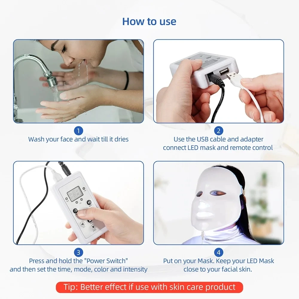 7 Colors LED Facial Mask Photon Therapy Face Skin Care Mask Skin Rejuvenation Tools Anti Acne Wrinkle Removal Face Beauty