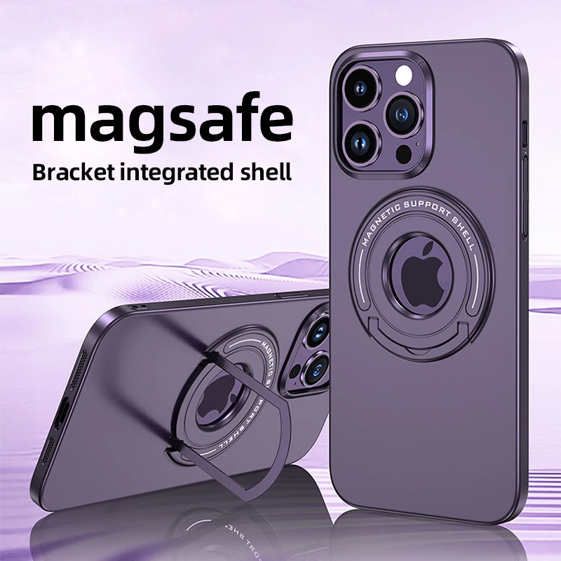 

Luxury Bracket Magnetic Metal Stand Phone Case For iPhone 15 14 13 12 Pro Max Plus Holder Magsafe Wireless Charging Cover Funda