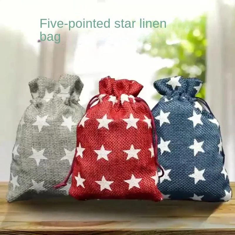 20pcs/lot 10x14, 13x18cm Printed Star Linen Drawstring Bag Travel Bags Jewelry Candy Birthday Party Gift Storage Pouch merry christmas pouch 5pcs 10x14 13x18cm 5pcs lot muslin candy gifts jewelry packaging bags drawstring gift can customized logo