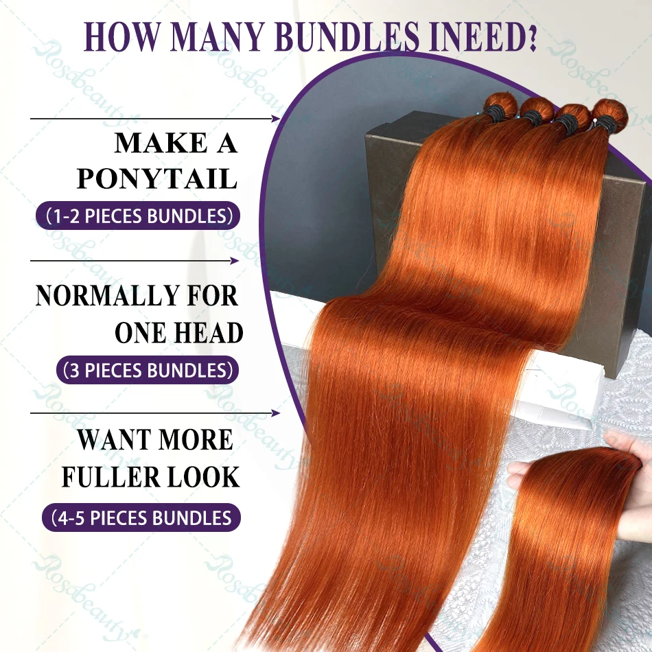 #350 Color Straight Hair Weave Bundles Brazilian Hair Ginger Orange Bundles Colored Human Extensions For Women