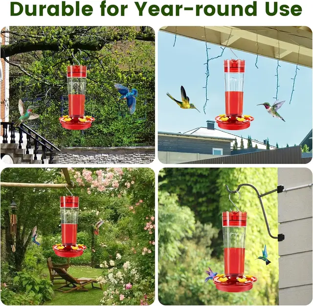 Plastic Hummingbird Feeders for Outdoors Hanging Ant and Bee Proof,  Red Hummingbird Feeder with 5 Feeding Ports and Perches 4