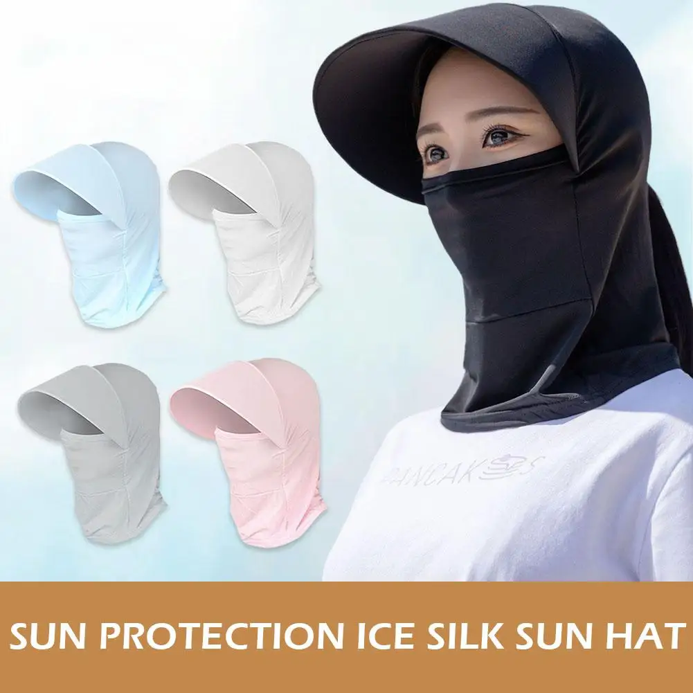 

Summer Ice Silk Hats For Women Sun Hat With Breathable Suncreen Outdoor Bicycling Beach Cap Visor Wide Brim Anti-UV Sunhat C5W2