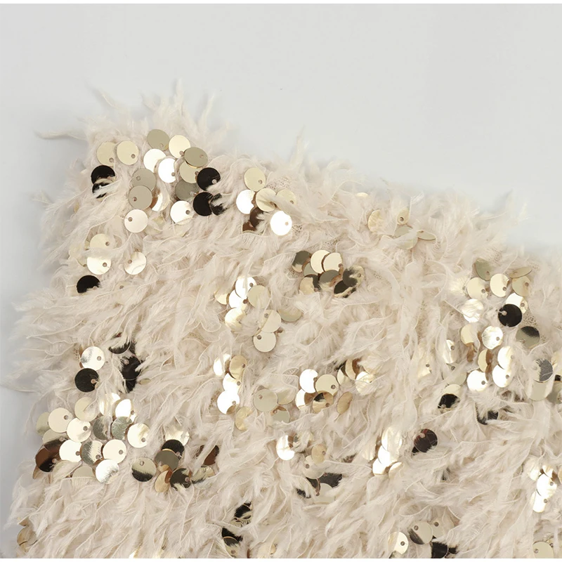 Sexy Plush Sequin Strapless Tube Tops Women Retro Solid Feather Glitter Sleeveless Corset Tops Female Spring Chic Streetwear