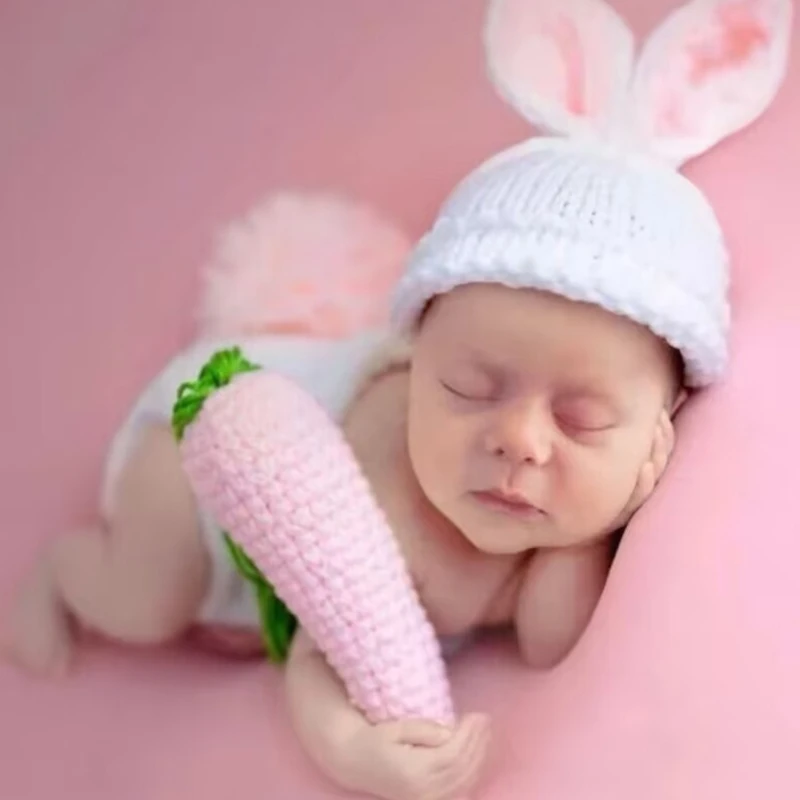 

Stylish Easter Crochet Costume Set Knitting Pants & Matching Hat Breathable Outfit for Boy and Girl Babies Photo Props