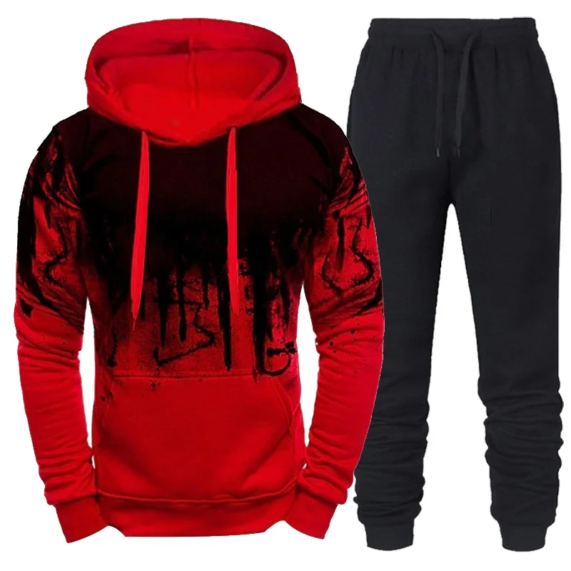 Men's Set Hoodie Sets Men Tracksuit Sportswear Hoodies+Sweatpant 2 Pieces Autumn Winter Male Warm Clothing Pullover Sweatshirts