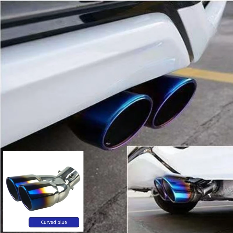 

Dual Outlet Car Exhaust Tip Stainless Steel Slant Rolled Edge Auto Silencer 1PC Car Accessories