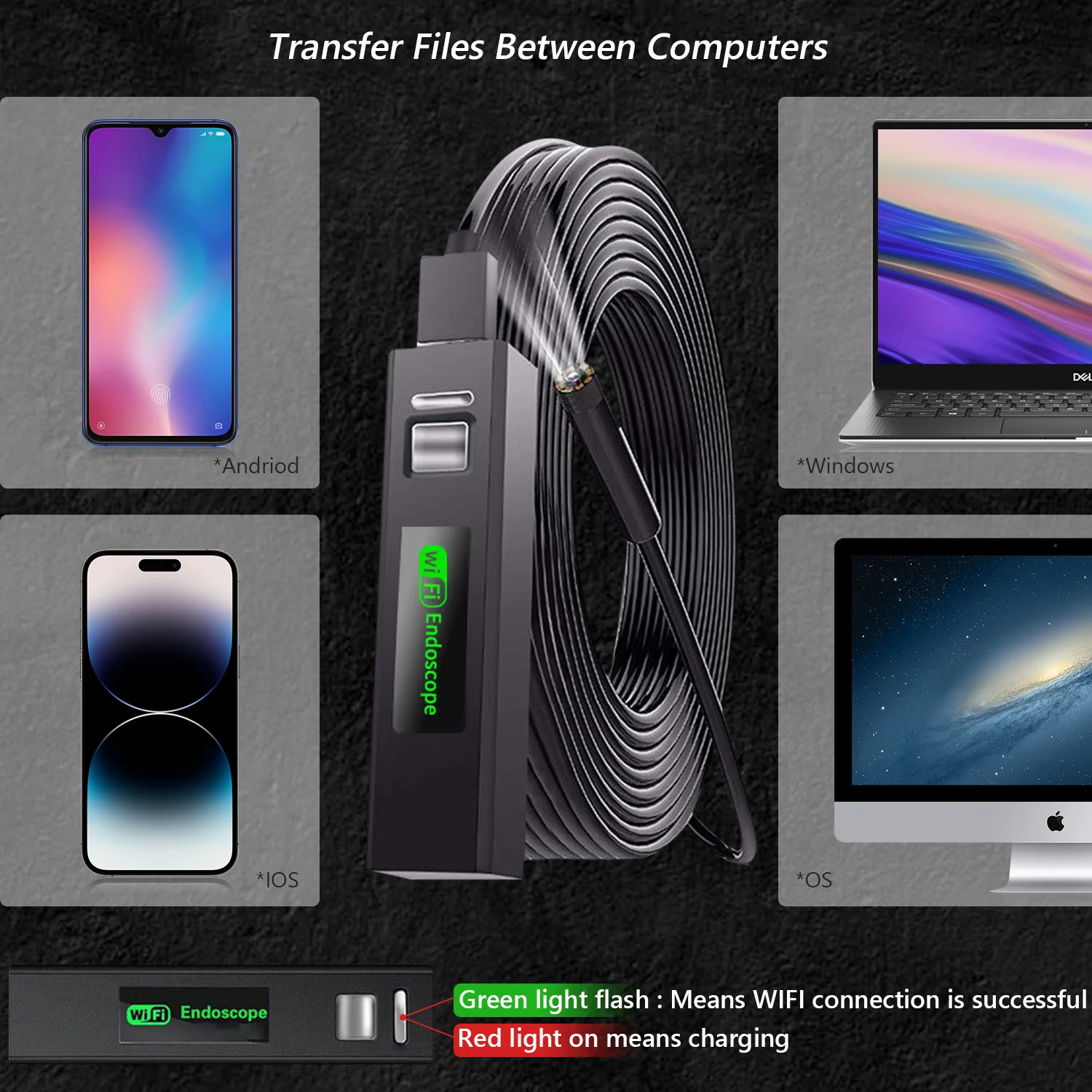 Endoscope D'inspection Vexloria 1920P HD - Double Objectif, étanche IP68, 5m - Pour Smartphone Android/iOS