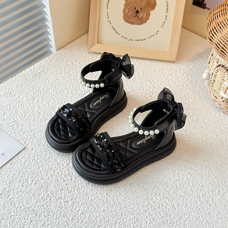 Kids Pearl Sequin High Top Sandals for Wedding Party