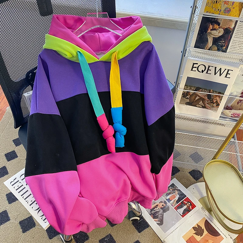 Oversize Contrast Fleece Hoodie Sweatshirt for Women - true deals club