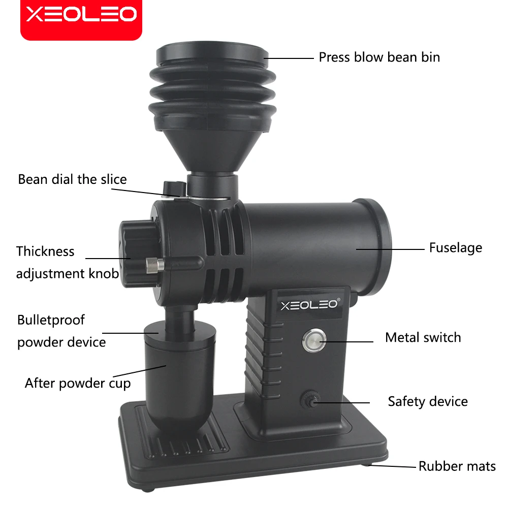XEOLEO Electric Coffee Grinder 60mm Titaninum Burr Grinder 200W Coffee Bean Miller Blow Hopper 10 Steps Coffee Milling Machine 6