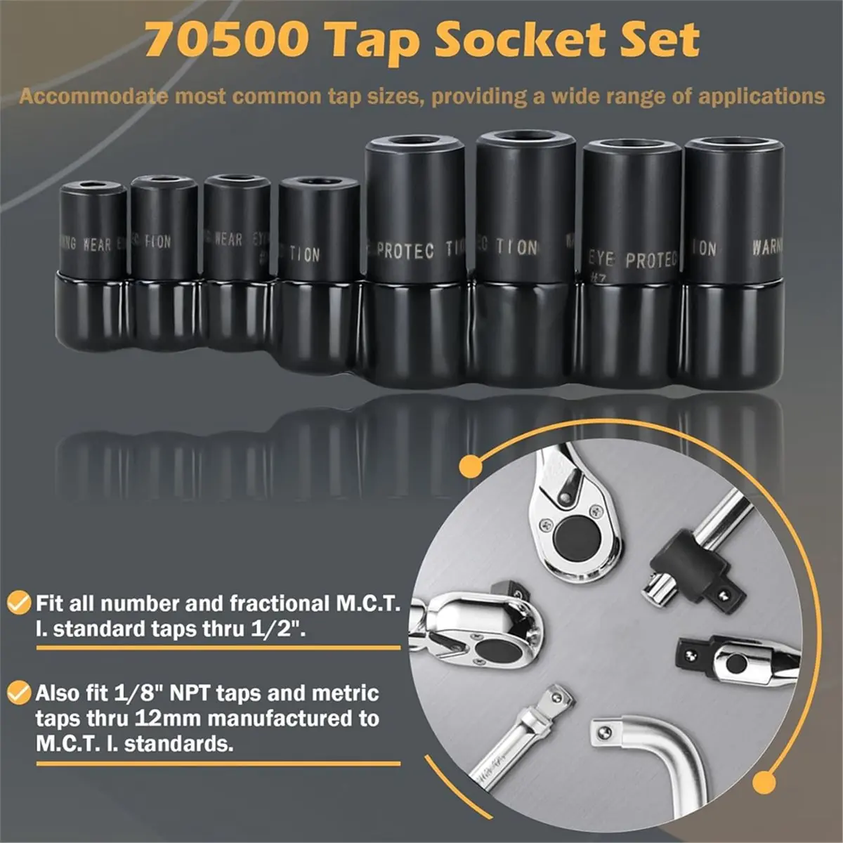 *Great 70500 Tap Socket Set 8 Pcs Use with 1/4