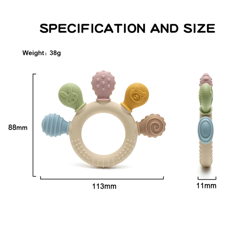 BPA Free Baby Silicone Teethers Sensory Toy Easy to Grasp Infant Teething Toys Food Grade Chewable Toys for Babies Newborn Gifts 3