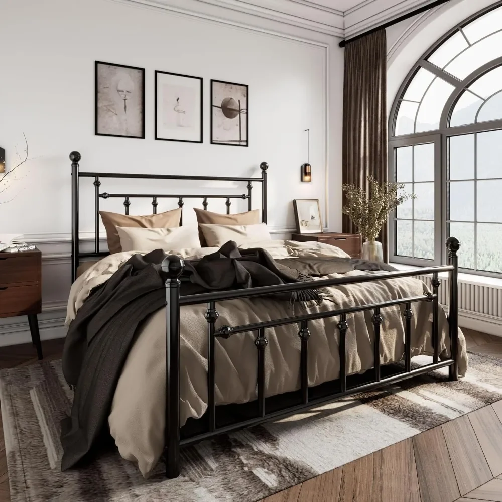 14'' Queen Size Metal Platform Bed Frame/Victorian Headboard and Footboard/Steel Slats Mattress Foundation for Storag 2