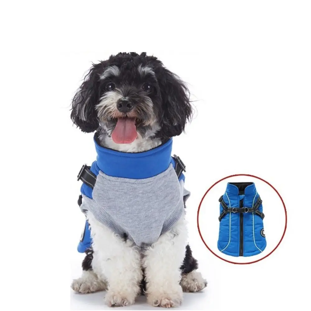 방수 조절 가능한 강아지 다운 옷 두꺼운 방풍 겨울 강아지 옷 하네스 포함 따뜻한 강아지 재킷 겨울용