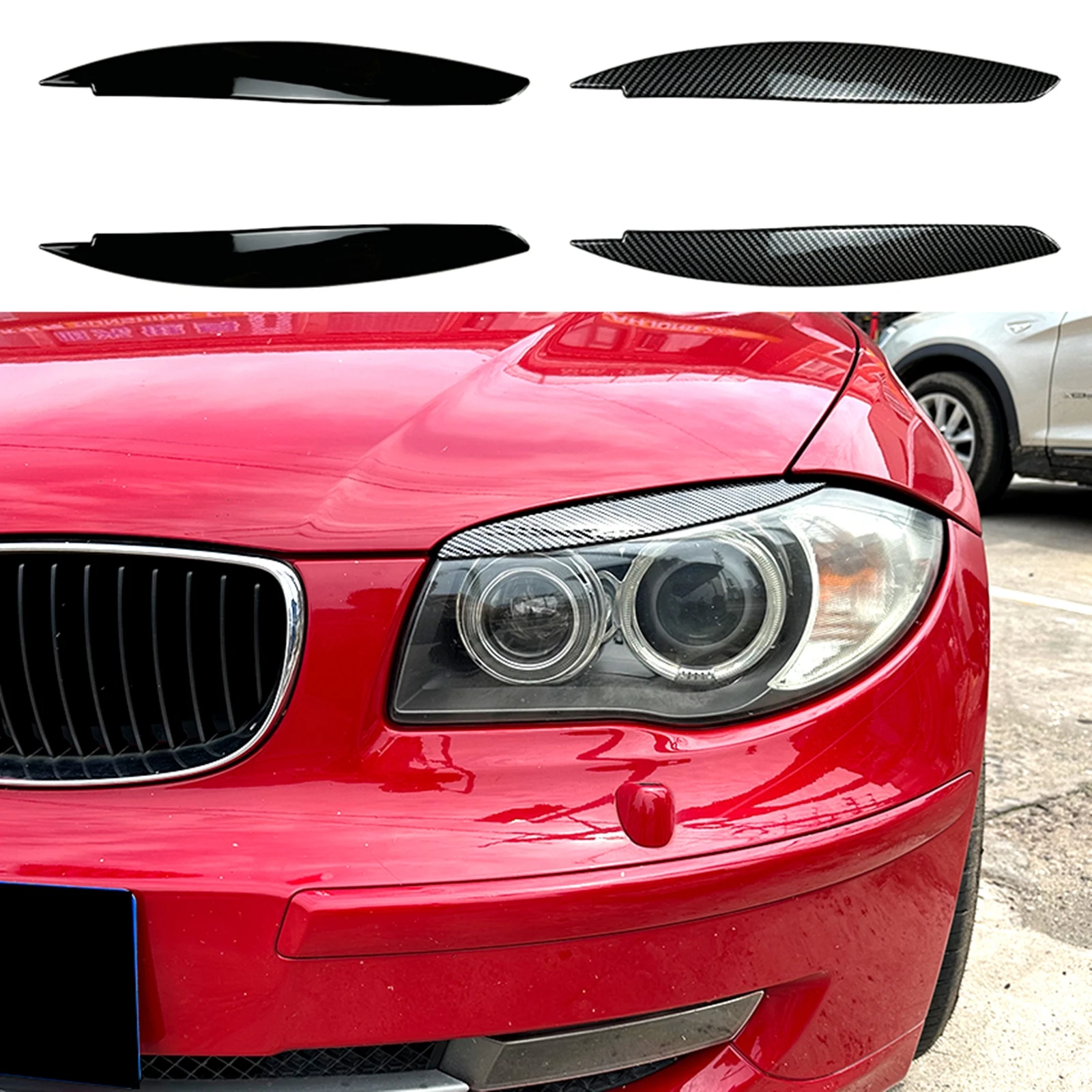 

For BMW 1 Series E81 E82 E87 E88 2004-2011 Headlight Eyebrow Headlamp Eyelid Carbon Fiber Look Head Light Lamp Cover Brow Trim