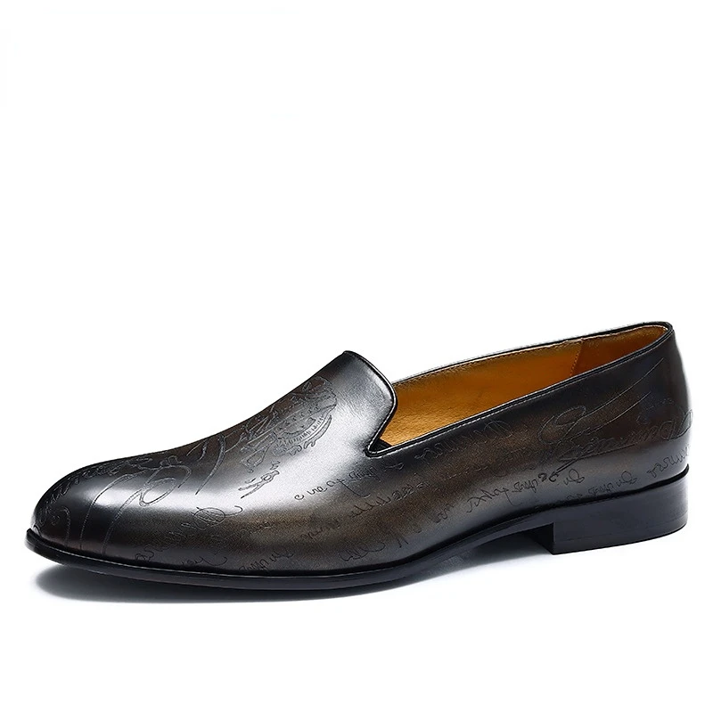 Vintage Mens Dress Shoes Loafers Luxury Genuine Leather Summer Brand Designer Slip on Wedding Business Social Shoes Slip On