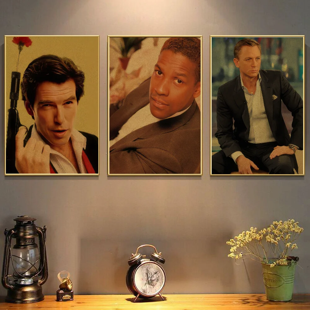

Pierce Brosnan Retro kraft paper Poster Black and white luxury sports car poster wall art living room