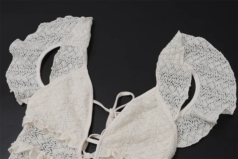 Knit V-Neck Fashion Maxi Dress Women's Slim High Waist See-Through Patchwork Bandage Backless Dress Female Knitwear Dress