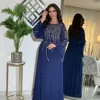 New Chiffon Women Rhinestone Abaya Muslim Elegant Kaftan Maxi Dresses Dubai Party Wedding Gowns