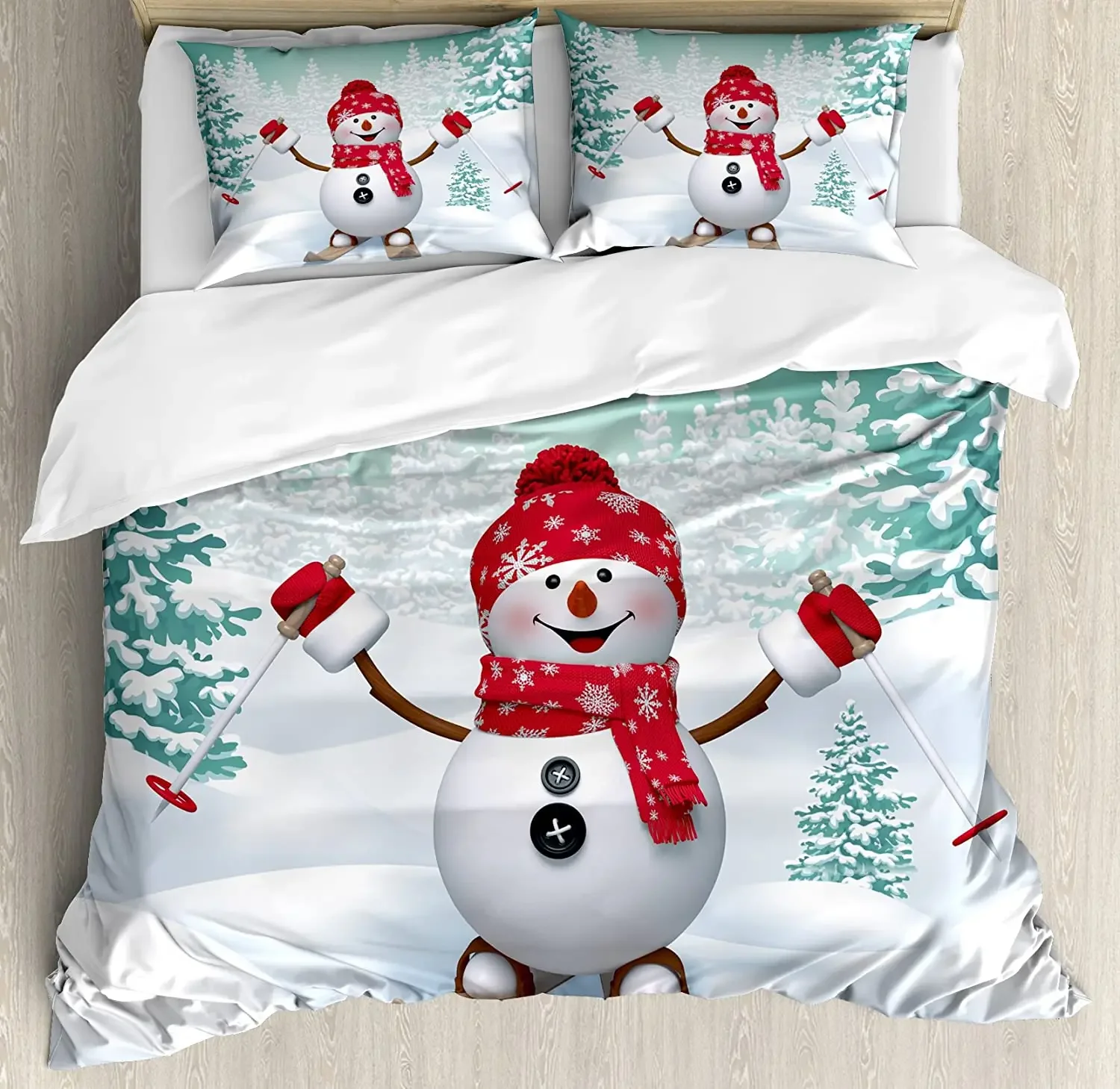 

Christmas 3pcs Bedding Set Snow Covered Mountain with Fir Trees Duvet Cover Set Bed Set Quilt Cover Pillow Case Comforter Cover