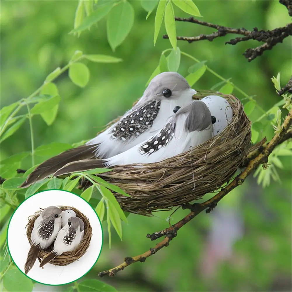 Ornaments Vine Handmade Craft Home House Decoration Birds Egg Realistic Feathered Artificial Craft Birds Bird Nest