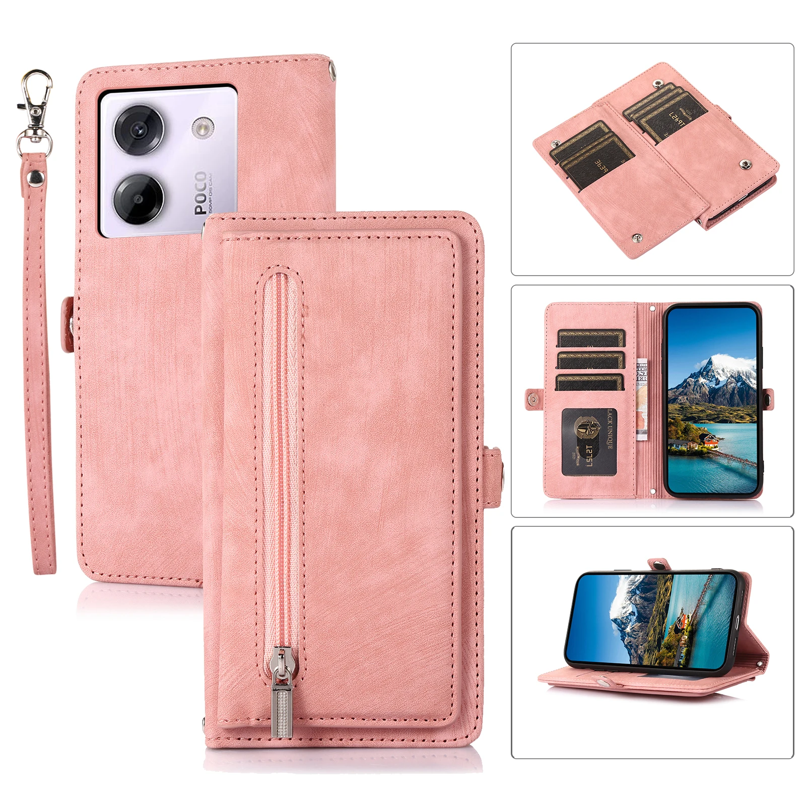 Leather Lanyard Wallet Phone Case with Card and Cash Holder