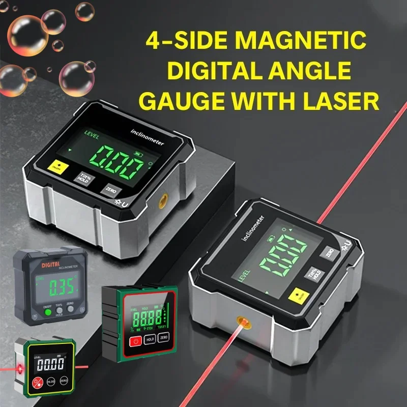 4-sided Magnetic Digital Angle Finder with Electronic Laser Gauge Ruler 360&deg; LCD Electronic Protractor Mini Inclinometer Measuri