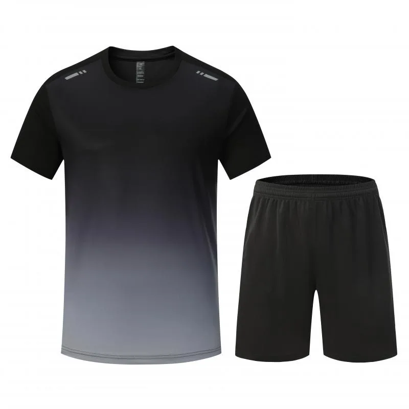 Fitness Clothes Ice Silk Quick Drying T-shirt Suit Men Short Sleeve Running Sportswear Shorts Tracksuit Gym Sports Training Sets